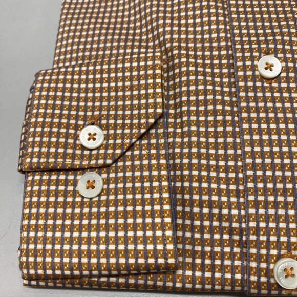 Bugatchi Men’s James Mini Check OohCotton Button-Up Shirt Size S Jaffa Orange - Picture 11 of 12